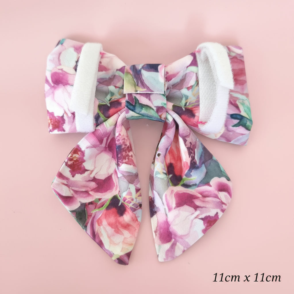 Watercolour Floral Dog Bow Tie with luxury tails