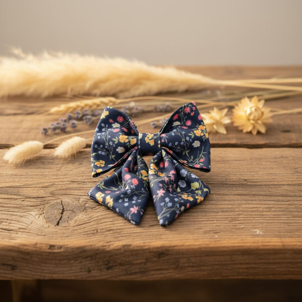 Dainty Floral Dog Bow Tie with luxury tails
