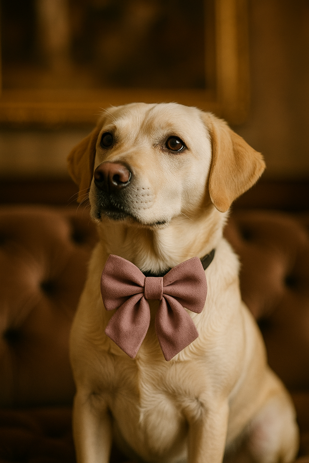 Lux Pink dog bow tie - velvet sailor dog bowtie with tails