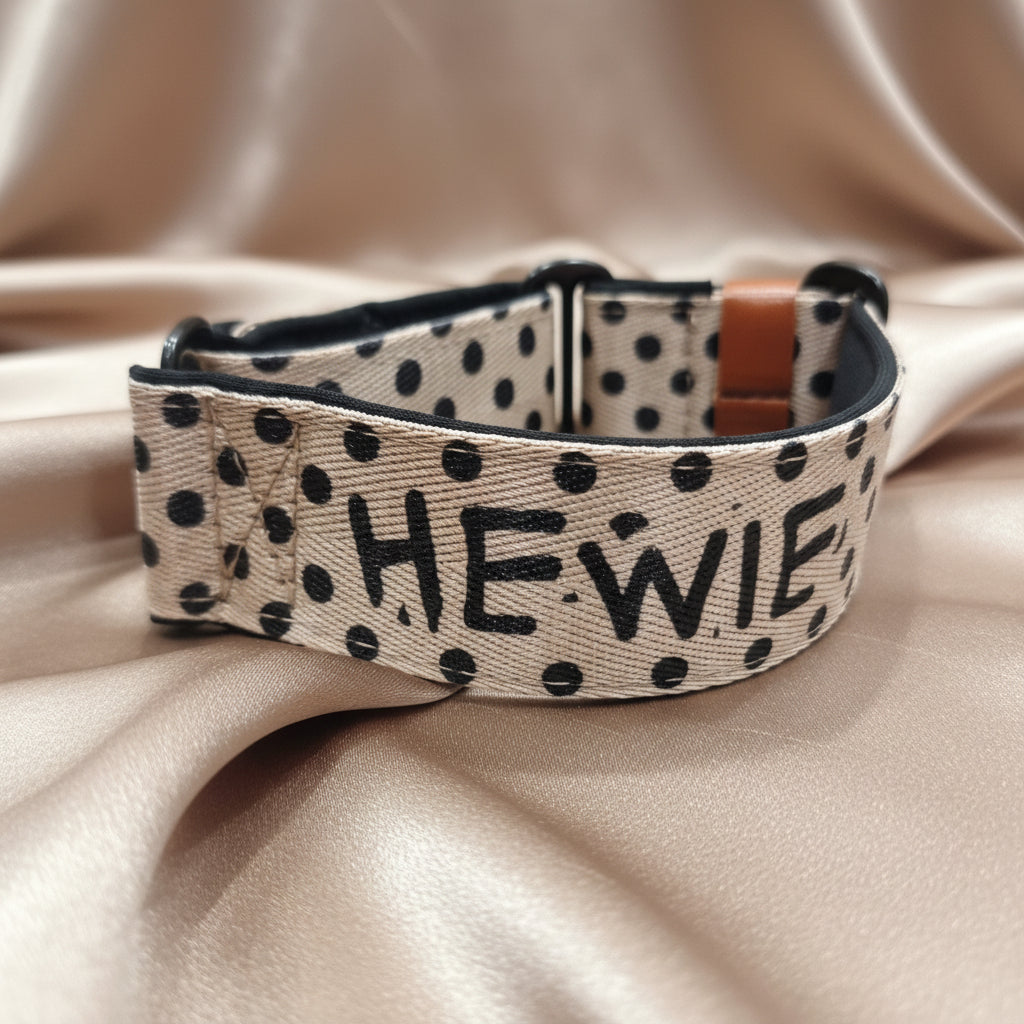 Polka dot Martingale Dog Collar – Padded, personalised with Dog’s Name Optional