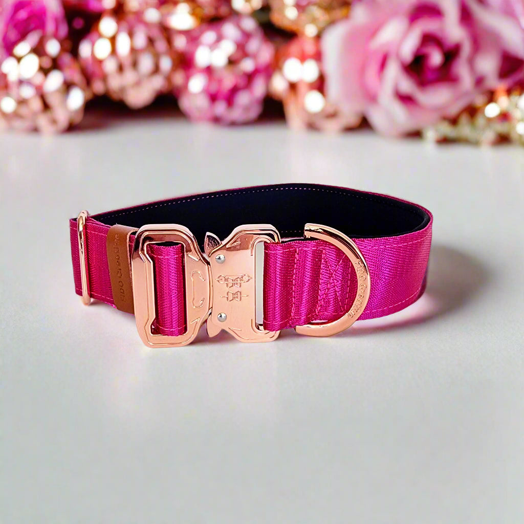 Pink Dog Collar with Neoprene Padding & Tactical Buckle – Optional personalised Name