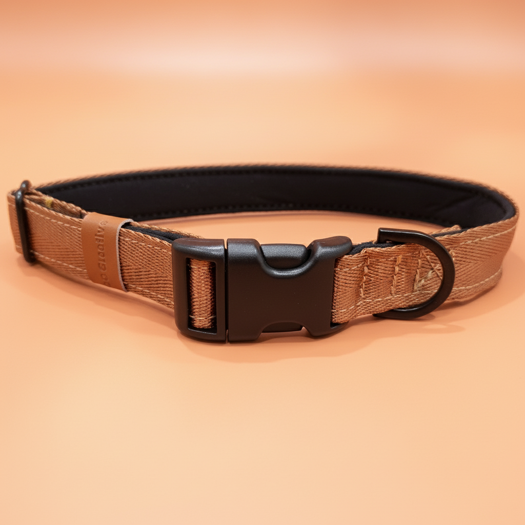 Brown padded dog collar with buckle