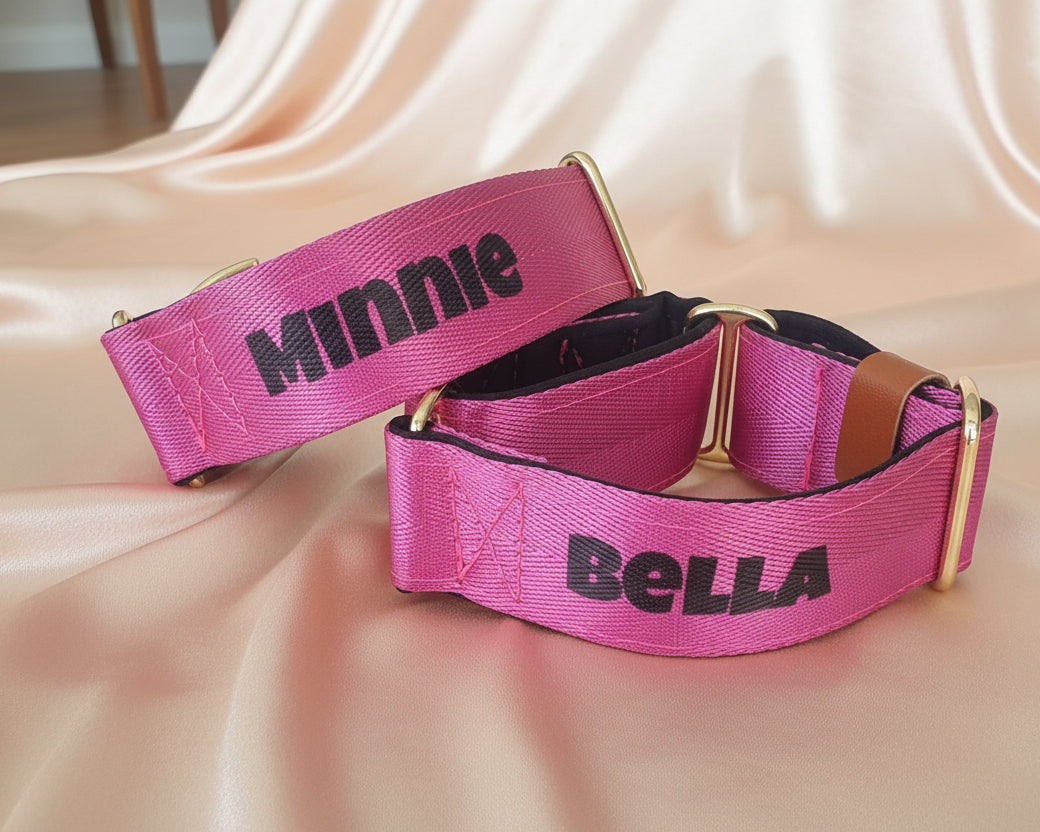 Pink Martingale Dog Collar – Padded, personalised with Dog’s Name Optional