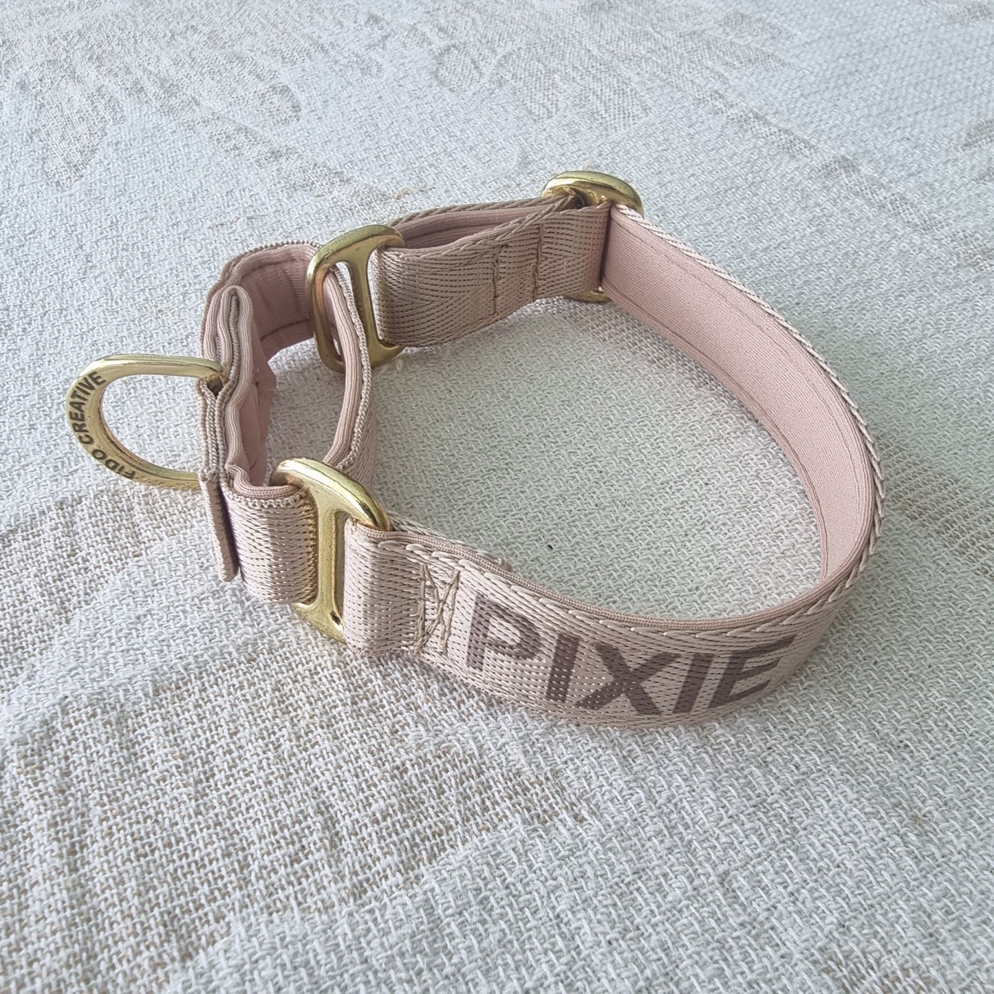 Beige Martingale Dog Collar – Padded, personalised with Dog’s Name Optional