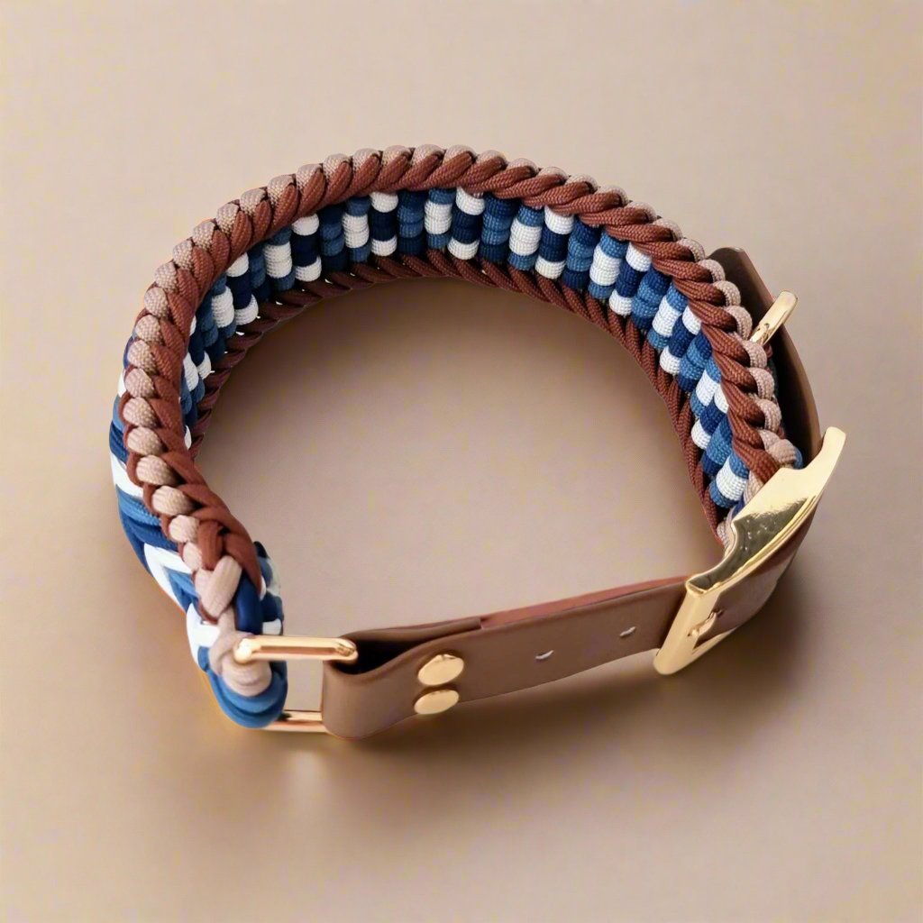 Paracord Dog Collar - Bobby Brown, Navy & White