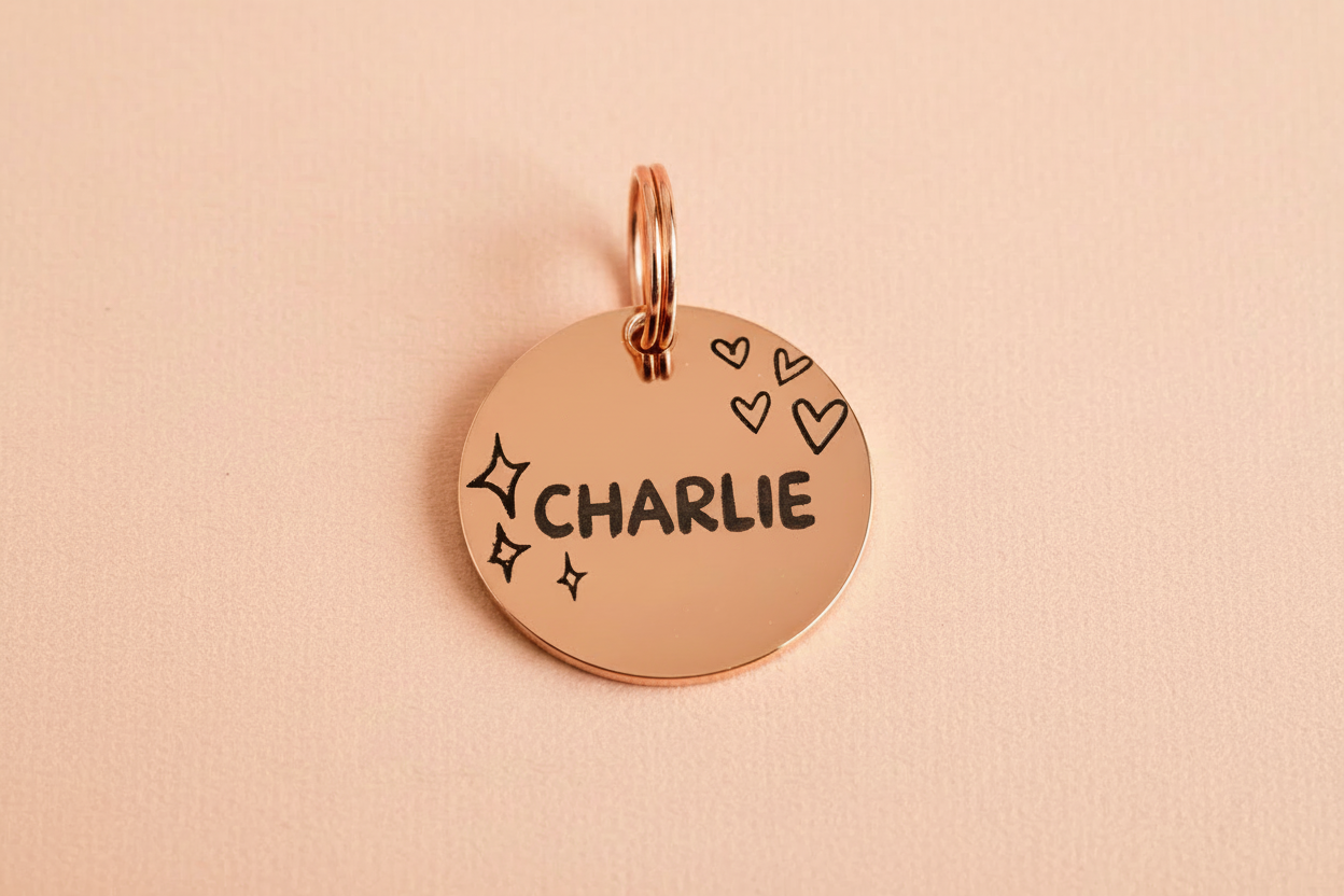 Sparkle Pet Name Tag – Engraved Dog ID Tag with Hearts & Diamonds Design