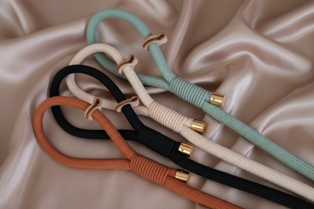 luxury rope dog leads in brown, black, cream & mint