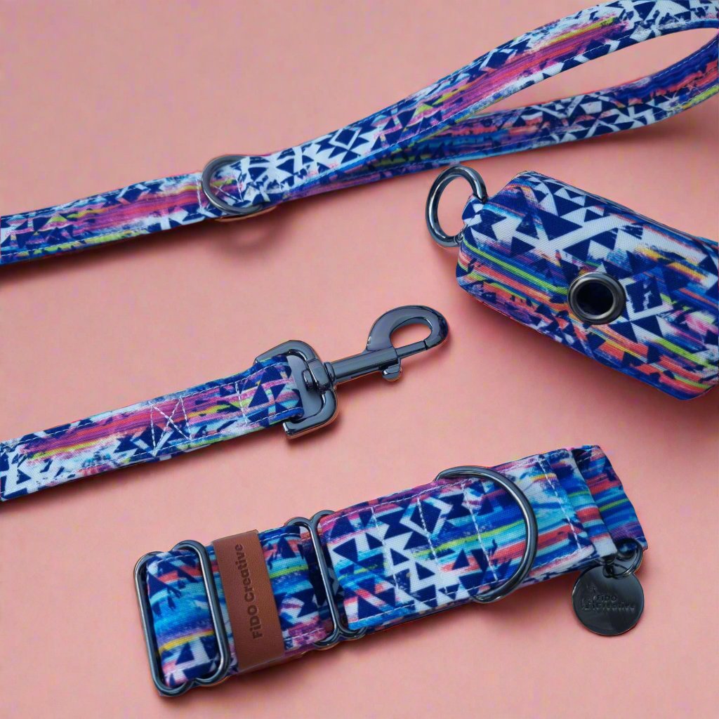 Blue aztec pattern martingale collar 